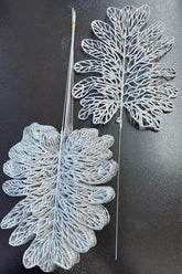 Frunze decorative argintii  – model lat cu sclipici - 12 buc/set